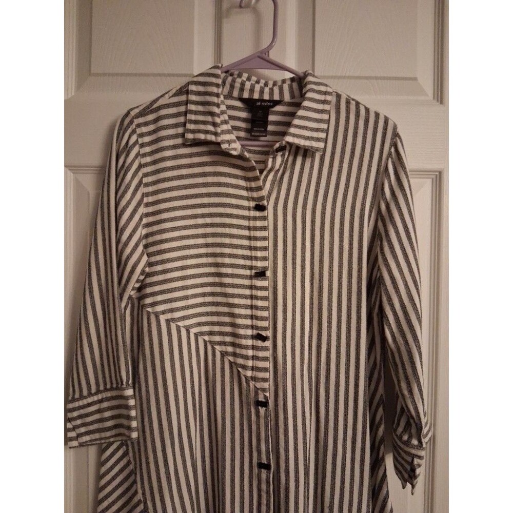 Ali Miles Women Button Blouse Tunic Top Sz XL Artsy Stripe Flowy Lagonlook Black